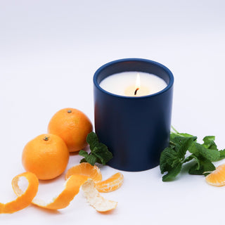 watermint and clementine blue ceramic candle